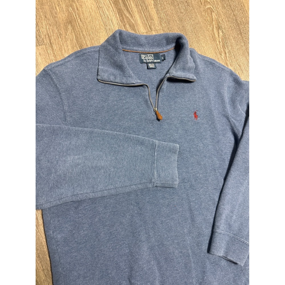 Polo Ralph Lauren Vintage Mens Blue Quarter Zip Cotton Pullover Sweater Large
